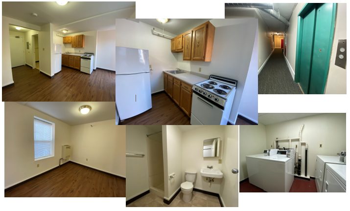 photo collage of affordable apartments at 64 Merrimack Street in Manchester New Hampshire