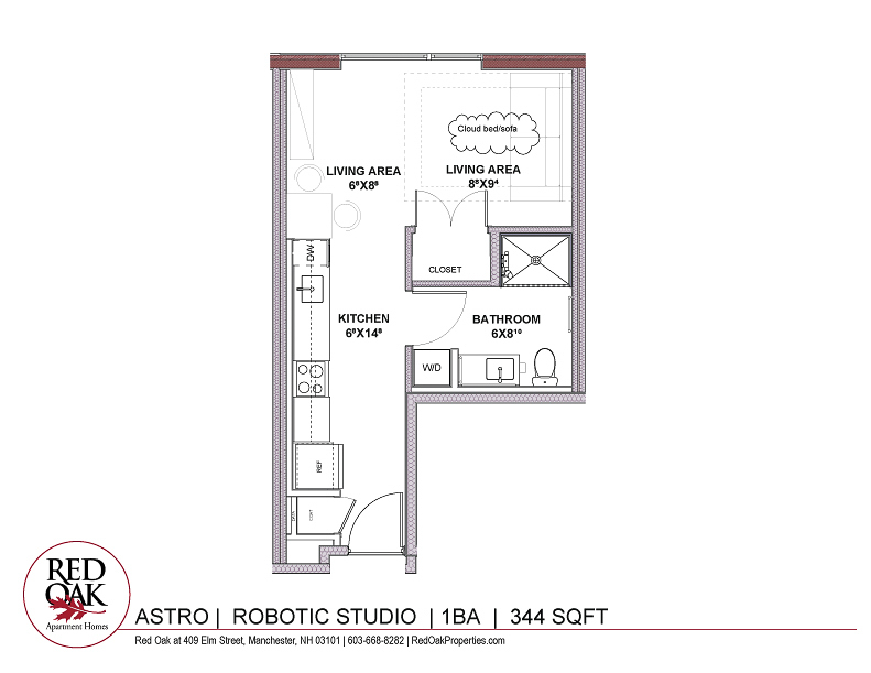 Astro Floorplan - the robotic studio apartment at Red Oak at 409 Elm