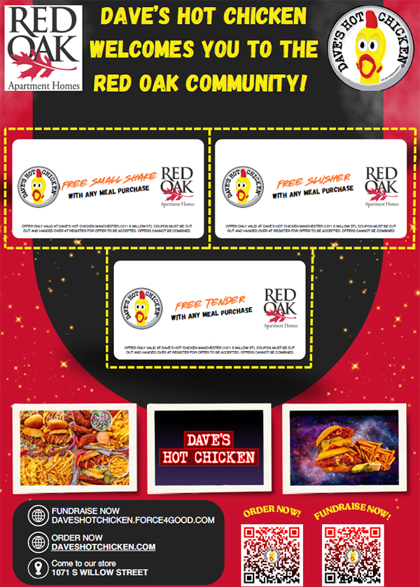 Dave's Hot Chicken of Manchester, NH - Red Oak Resident exclusive discount